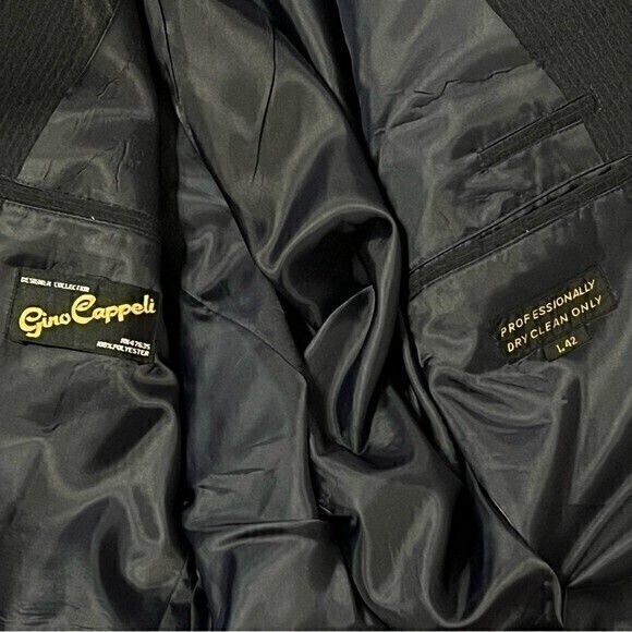 Gino Cappeli Navy Blue Pinstripe Blazer Vest Clip on Tie Set Size 42L‎ - Picture 6 of 16